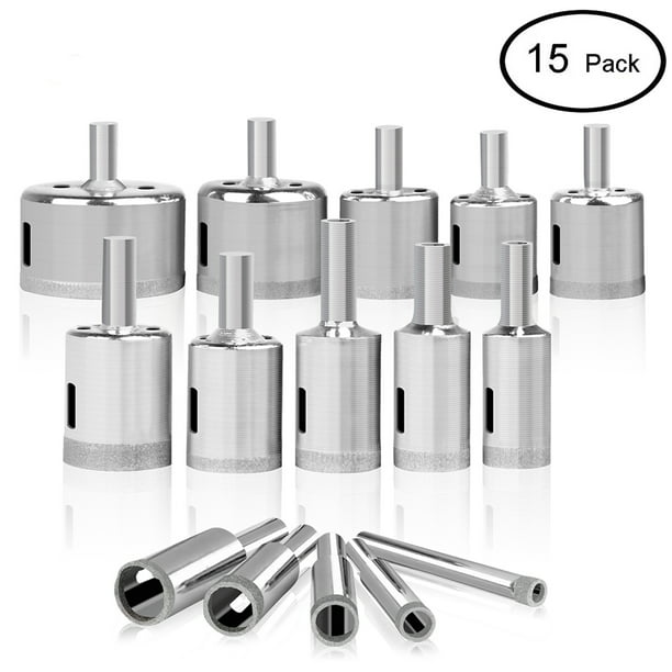 15Pcs Thickened Diamond Hole Saw Cutter Drill Bit Tool For Tile Marble Glass 
